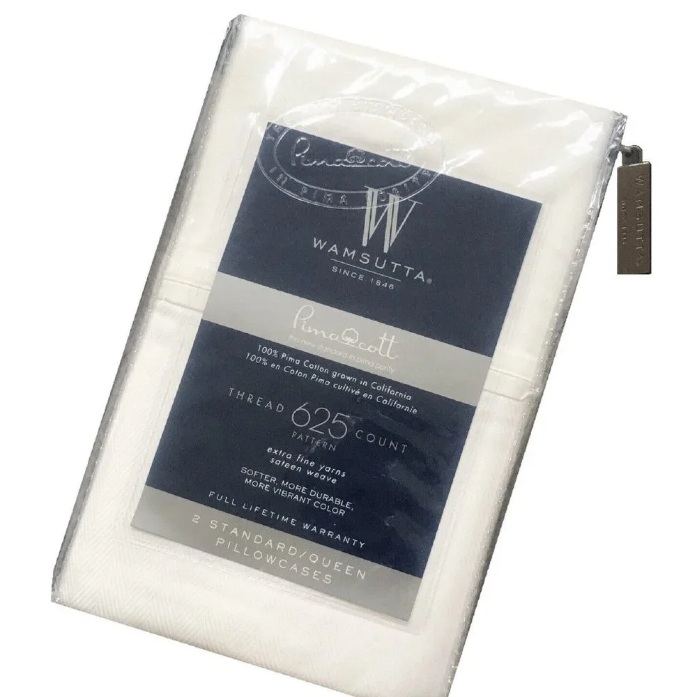 new WHITE HERRINGBONE Wamsutta 625 TC 100% Pimacott Cotton STANDARD Pillowcases